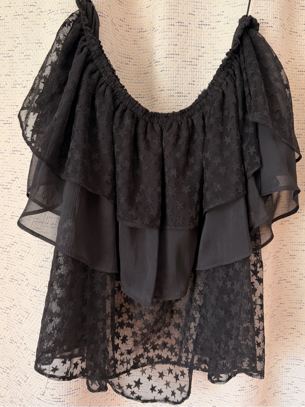 Zara Black Star Lace Off-Shoulder Ruffle Women's Top